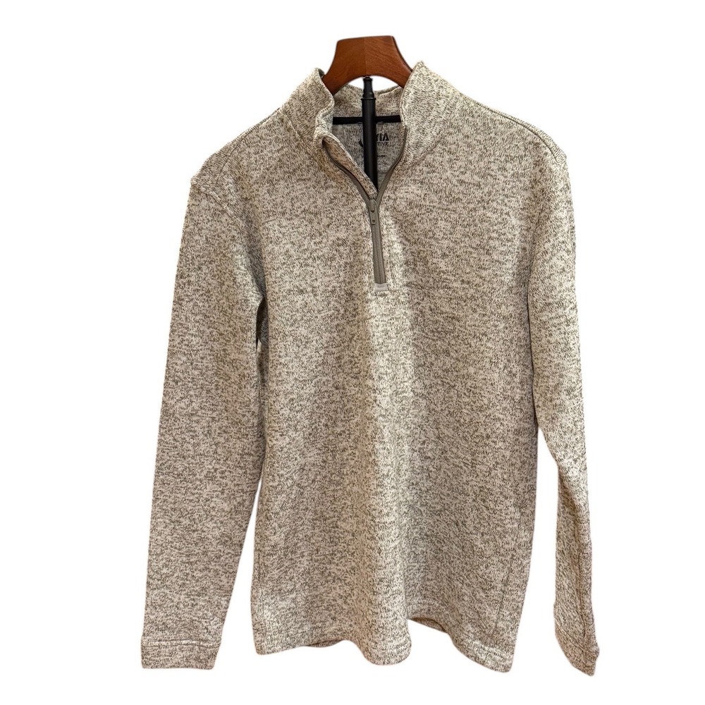 Zyia Active Womens Oatmeal Olive Marled Fleece Lined Quarter Zip Sweater Small